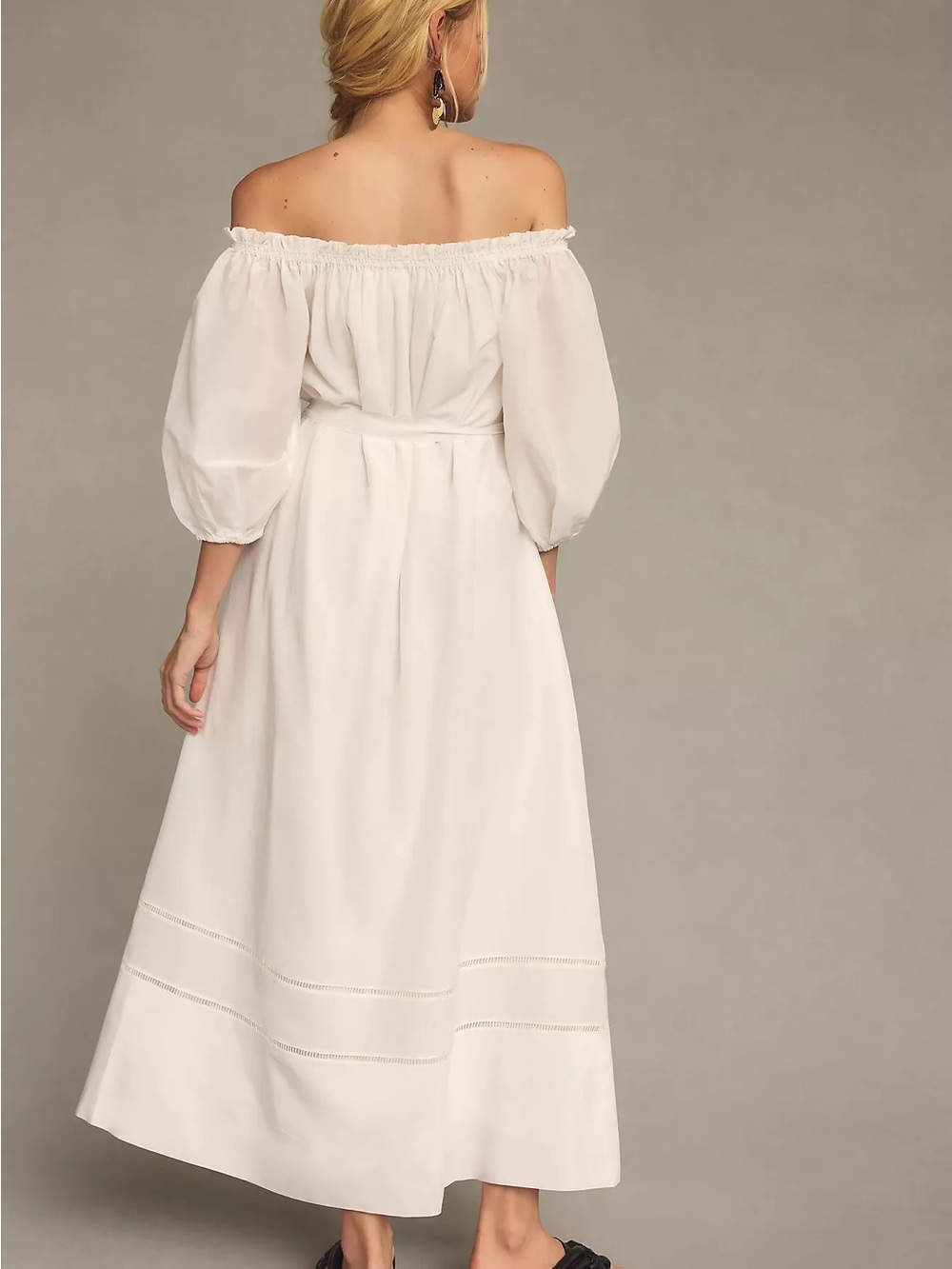Anthropologie White Off-Shoulder Midi Peasant Dress XSP silk cotton fairycore - Picture 3 of 12